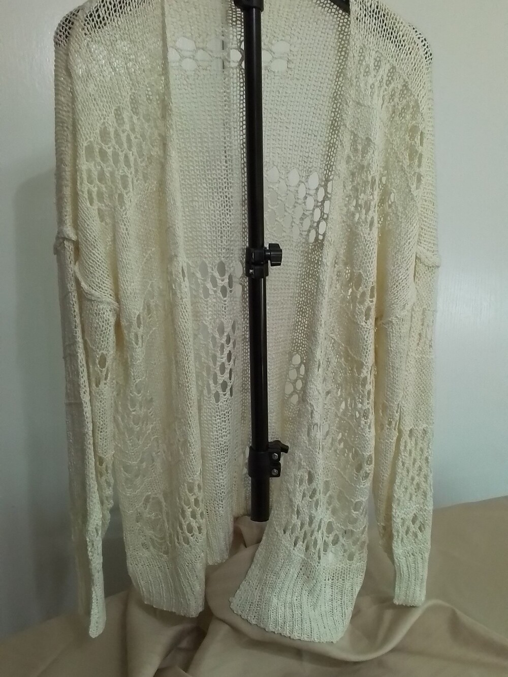 Light Cream Open-Knit Women’s Cardigan Sweater